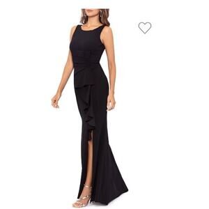 Betsy&Adam Black Sleeveless Side Ruffle Gown Size 14 MSRP$ 239